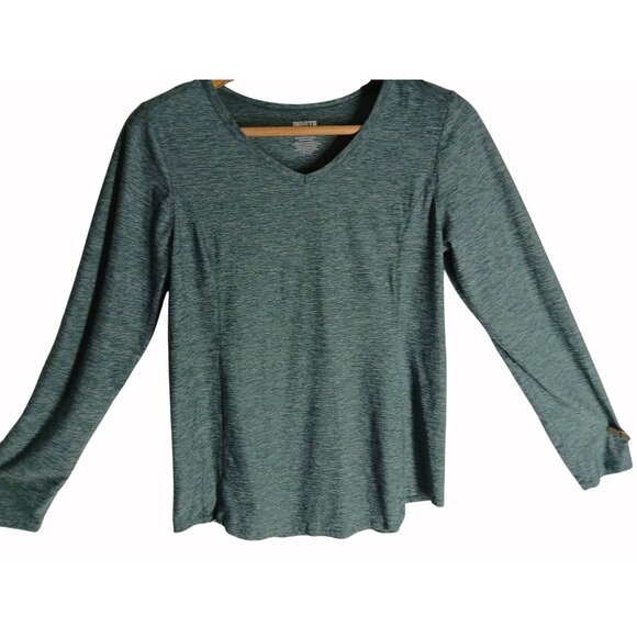 Duluth Trading Womens Long Sleeve Green V Neck Tee Shirt M Armachillo Longtail - Picture 3 of 7